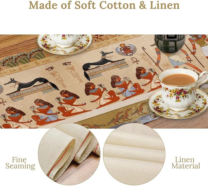 Egypt Table Runner, Mystery Element Ancient Egyptian Culture Gods Print Table - Image 4