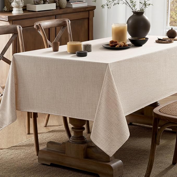 MIULEE Ivory Linen Polyester Tablecloth 60x144 Inch Spring Rectangle Table - Image 5