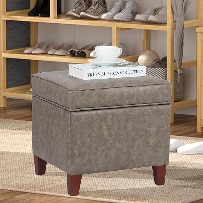 Adeco 17.5" Square Faux Leather Ottoman - Image 8