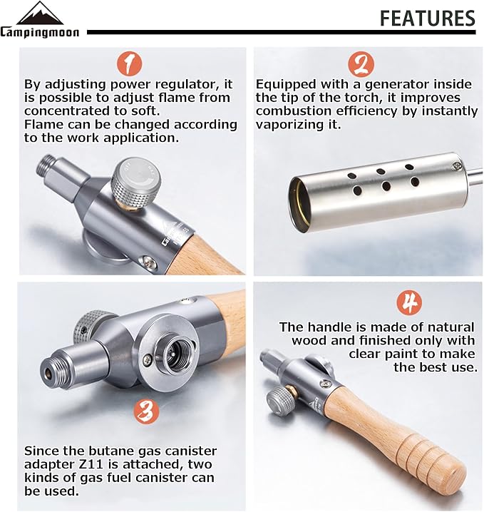 CAMPINGMOON Camping Grill Torch Dual Fuel Head Flame Adjustable - Image 5