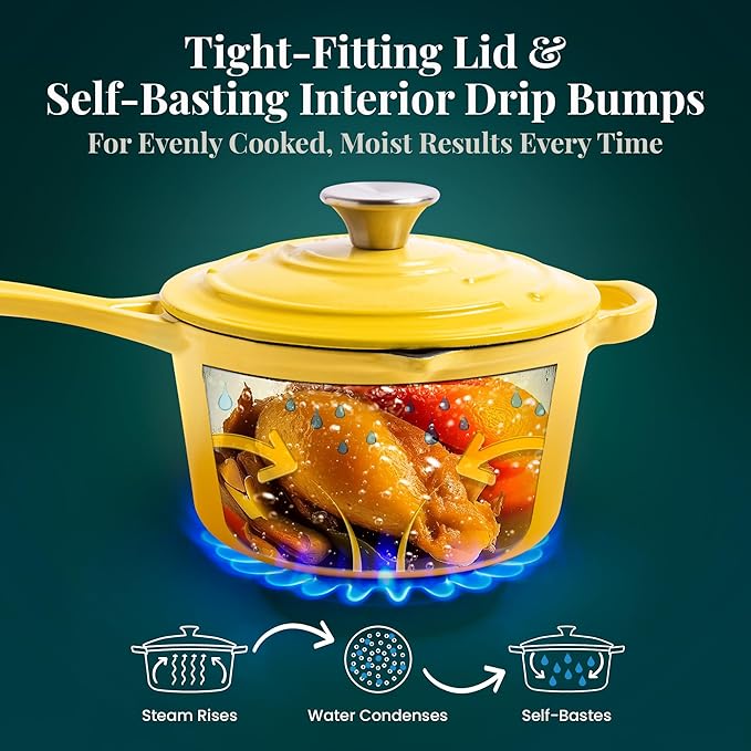 Saucepan with Lid, 2.2 Qt Enameled Cast Iron, Limoncello
