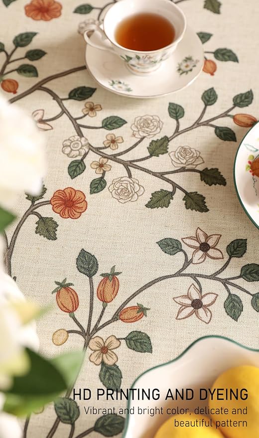 ISAENNE Designer Floral Square Tablecloth, French Linen Light Beige Indoor - Image 5