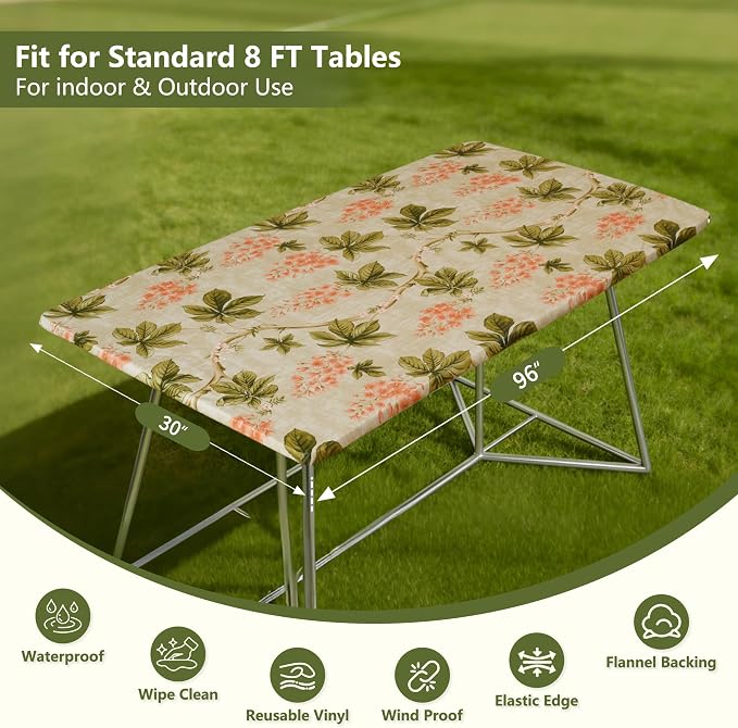 Rectangle Picnic Table Cloth, Elastic Waterproof Fitted Vinyl Tablecloths - Image 5