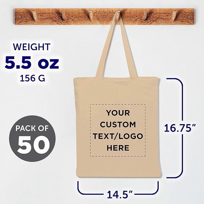 DISCOUNT PROMOS Custom Cotton Canvas Tote Bags Set of 50, Personalized Bulk Pack - Image 5