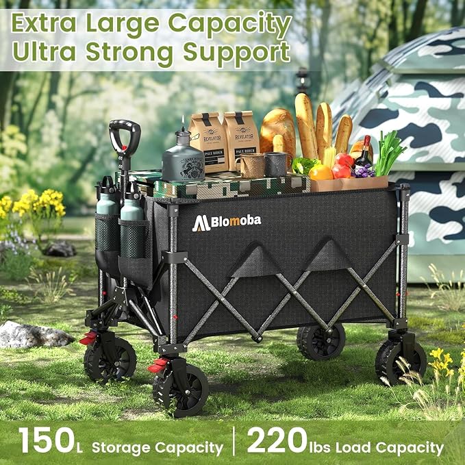 Collapsible Wagon Cart, 150L Heavy Duty Foldable Beach Wagon - Image 4