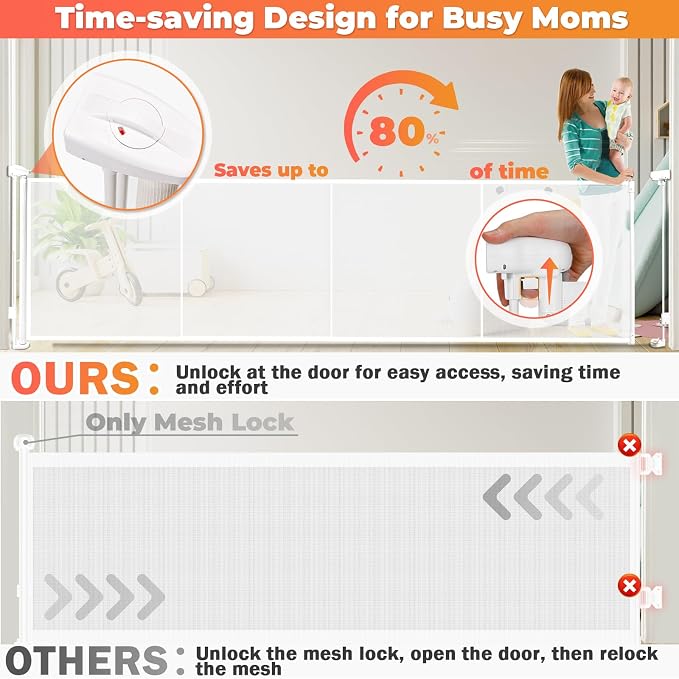 160" Retractable Baby Gates Extra Wide Dog Gate, Long Child Safety Gate - Image 3
