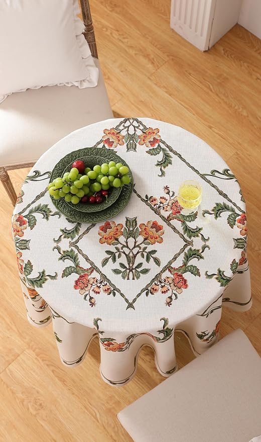 patdrea Designer Vintage Linen Round Tablecloth, French Floral Tablecloths - Image 7