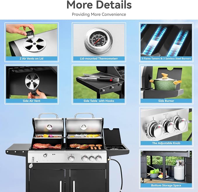 3 Burner Propane Gas and Charcoal Grill Combo - Image 9