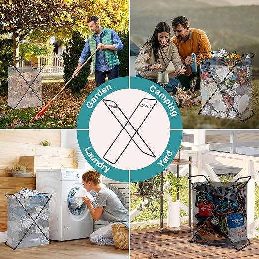 Trash Bag Holder Stand, Foldable Metal Garbage Bag Frame Fits 30-50 Gallon - Image 2