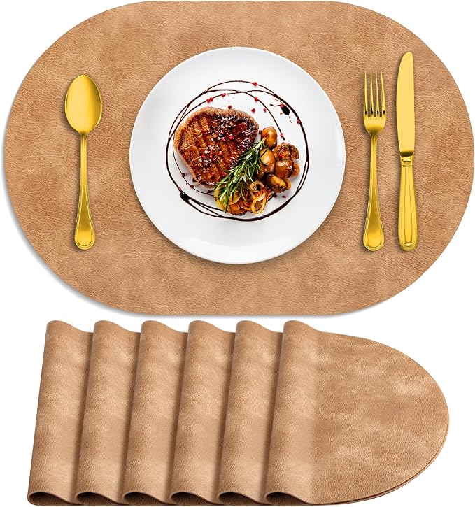 ADRIMER Placemats, Heat Resistant Oval Placemats Set of 6 Washable 12 x 17 Inch by Adrimersdreamistobeanindispensablecompanioninyourlife