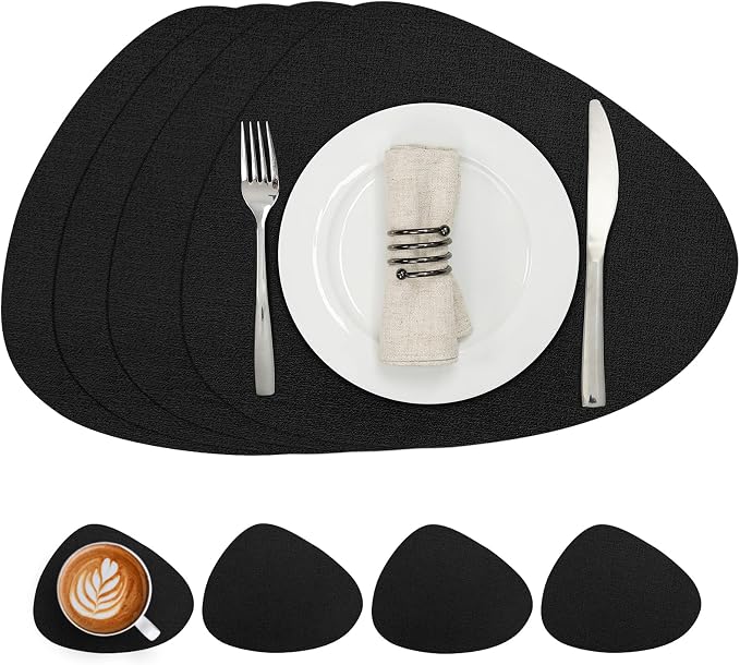 Placemats and Coasters, Washable Reversible Placemats Round Faux Leather by Chitomars