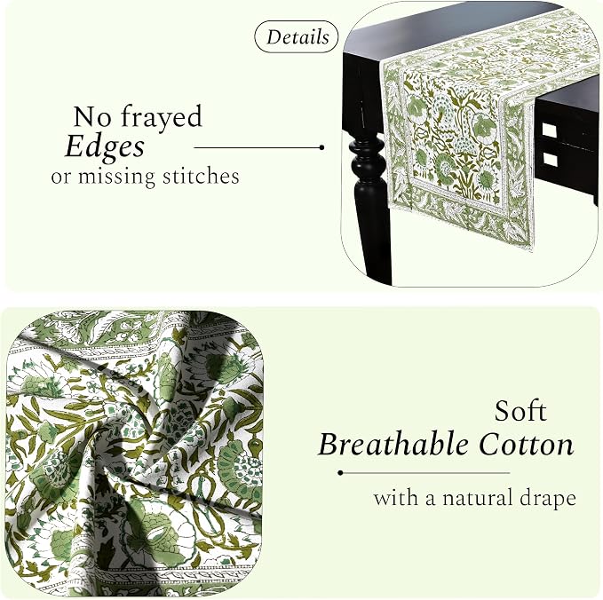 CPC Cotton Table Runner 16x106 inch Block Printed Long Fall Table Runner - Image 6