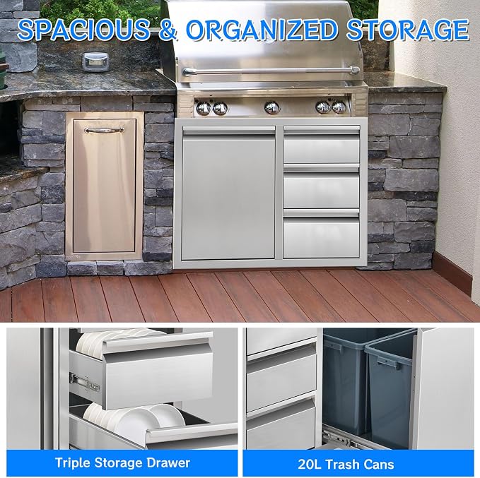 Outdoor Kitchen Drawer Combo, Stainless Steel Triple Drawer Cabinet - Image 6