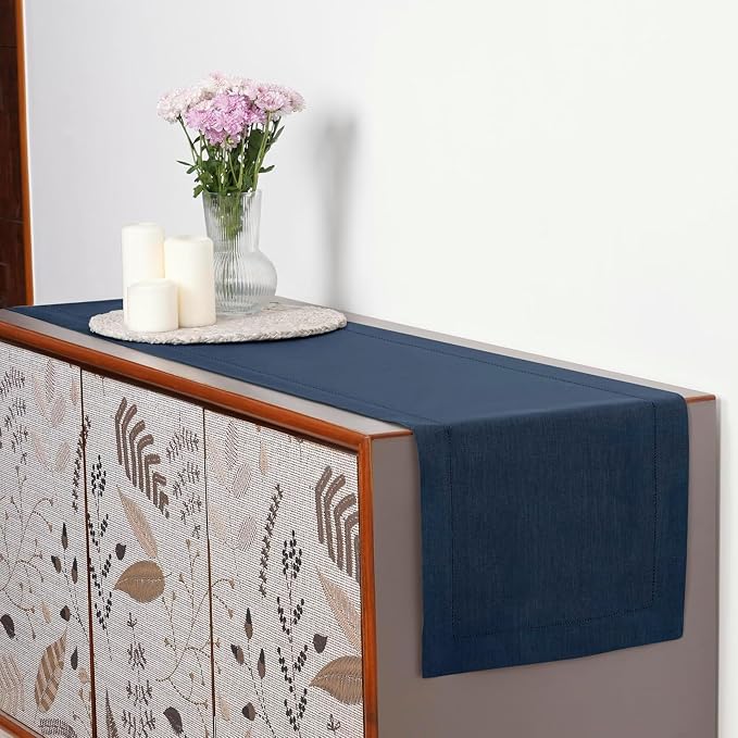 D'Moksha Homes Linen Navy Blue Table Runner 108 Inches Long - Image 3