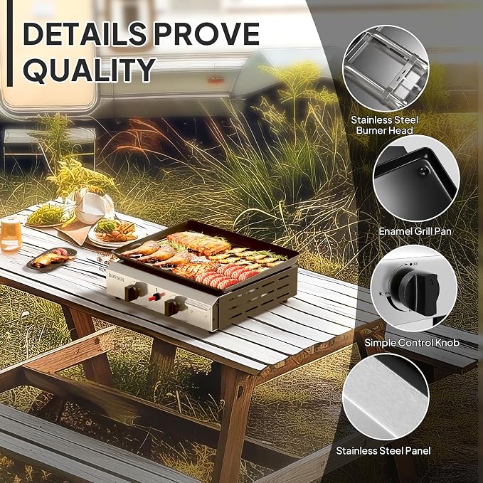 ROVSUN 2 Burner Portable Propane Griddle - Image 3