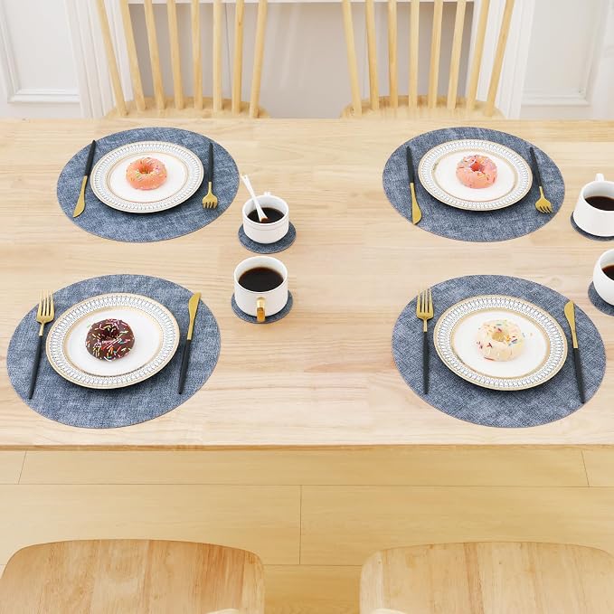 Homaxy Round Faux Leather Placemats and Coasters, Washable Dual-Side Table Mats - Image 9