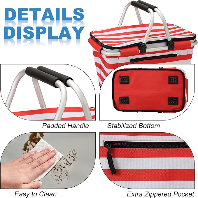 SIYUAN Picnic Basket with Handles 30L Leakproof Insulated Cooler Stripped - Image 4