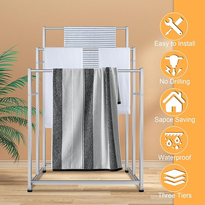 47.6 Inch Tall Free Standing Towel Racks 3 Tier Pool Towel Rack Outdoor - Image 3