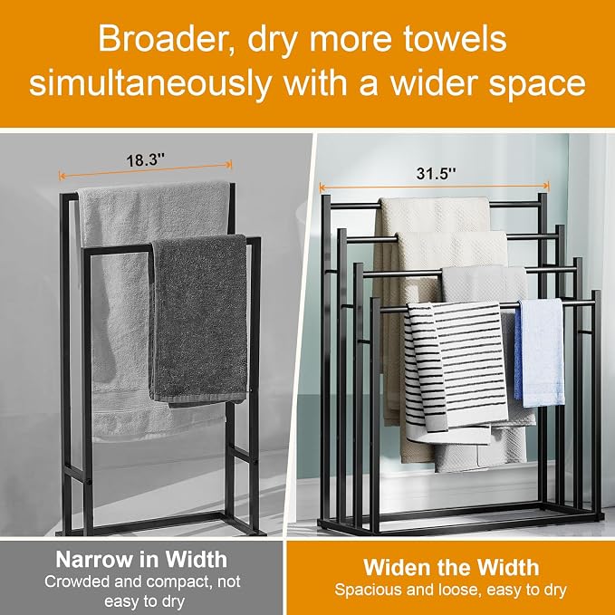 Honiter Towel Racks for Bathroom, 4 Tier Wide Towel Drying Rack Outdoor - Image 6