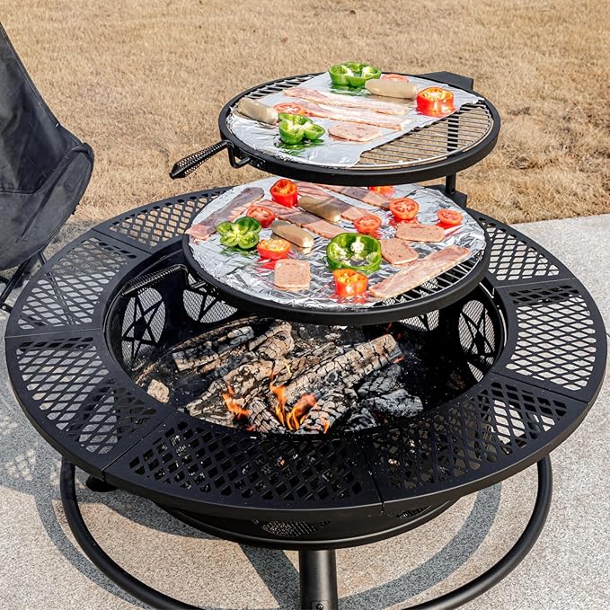 42 Inch Fire Pit with 2 Grills, Extra Large Wood Burning Fire Pits - Image 3