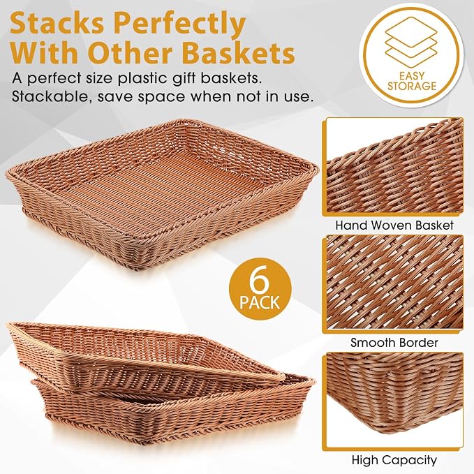 Eccliy 6 Pack Poly Wicker Bread Baskets 19 Inch Imitation Rattan Serving Trays - Image 3