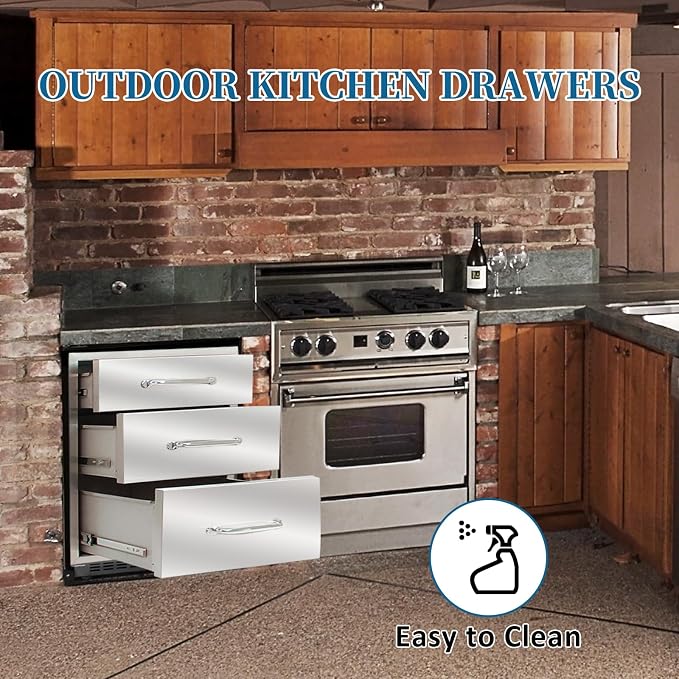 Outdoor Kitchen Drawers 20"Wx27"Hx23"D Flush Mount Access 3-Drawer BBQ - Image 5