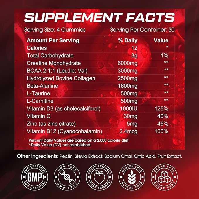 6000mg Creatine Monohydrate Gummies, HIGH Absorbed Creatine - Image 2