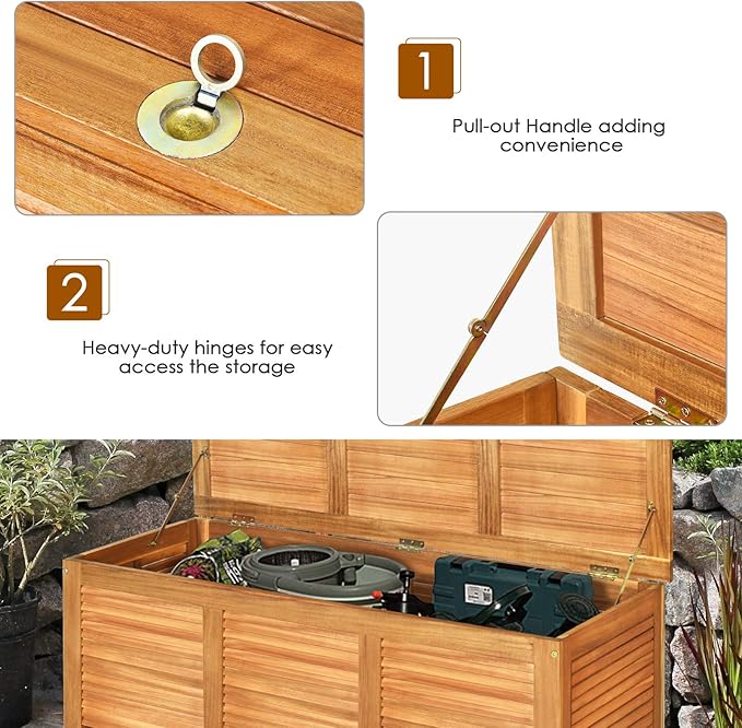 HAPPYGRILL 46 Gallon Acacia Wood Deck Box, Outdoor Storage Box Garden Tools Box - Image 7