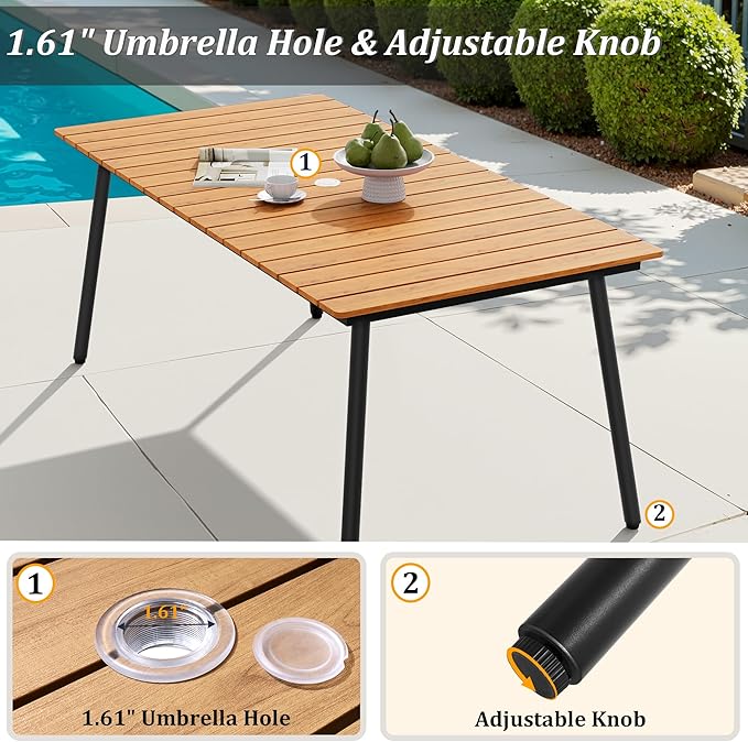 70" Patio Outdoor Dining Table for 4-6, Weather-Resistant Wood-Grain Top - Image 8