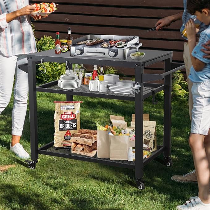 Domi 3-Tier Outdoor BBQ Grill Cart - Image 2