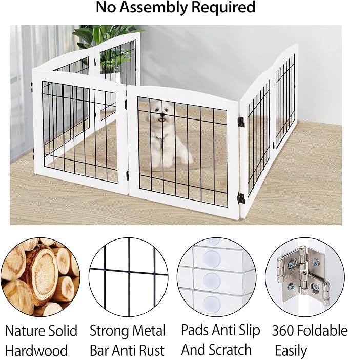 LZRS 6-Panel Extra Wide Wooden Freestanding Dog Gate: Foldable Solid Wood and - Image 3