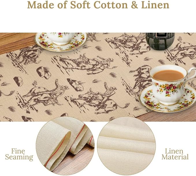 Western Desert Cowboy Table Runner, Seasonal Spring Fall Kitchen Dining Table - Image 4