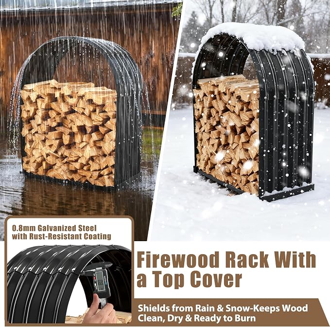 Heavy-Duty Black Firewood Storage Shed – Metal Log Holder - Image 4