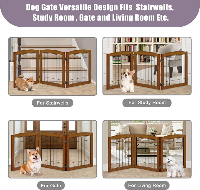 LZRS 3-Panel Freestanding Foldable Wooden Dog Gate –Solid Wood & Steel Wire - Image 6