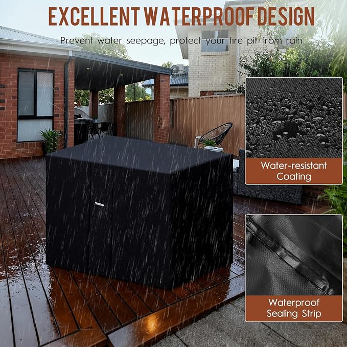 Outdoor Fire Pit Cover Square 44"L x 44"W x 24"H Heavy-Duty Waterproof 600d - Image 6