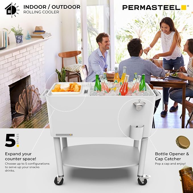 Permasteel 80 Quart Party Cooler, Rolling Ice Chest - Image 10