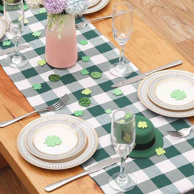 Green Plaid Table Runner 2 Packs 13 x 84 inch Buffalo Check Table Runner St. - Image 5