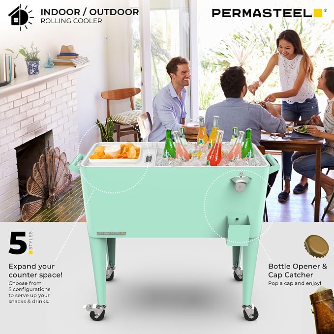 Permasteel 80 Quart Party Cooler, Rolling Ice Chest - Image 10