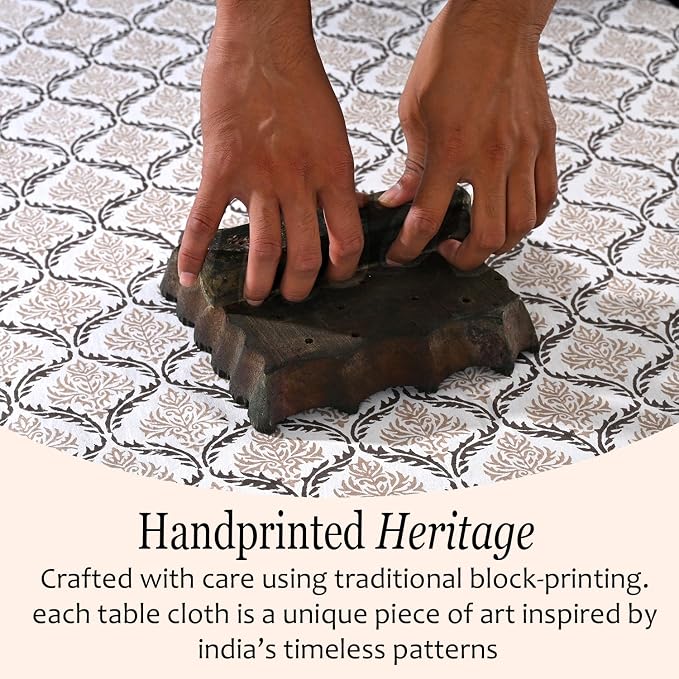 CPC Sandstone Regal Tablecloth 100% Cotton 70x108 Inch Indian Block Print - Image 5