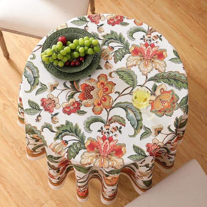 patdrea Designer Vintage Linen Round Tablecloth, Provencal Rustic Floral - Image 7