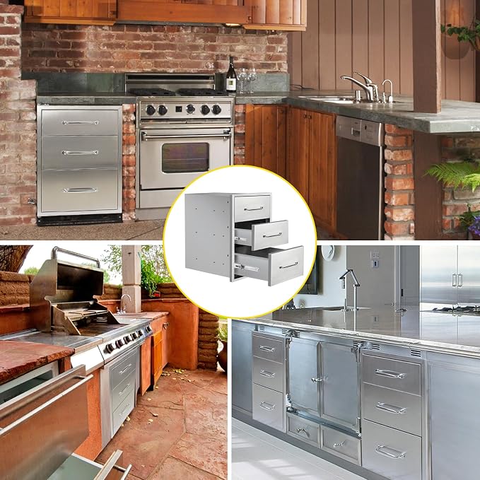 Outdoor Kitchen Drawers 15.7" W x 21.6" H x 17.7" D Flush Mount Triple BBQ - Image 6