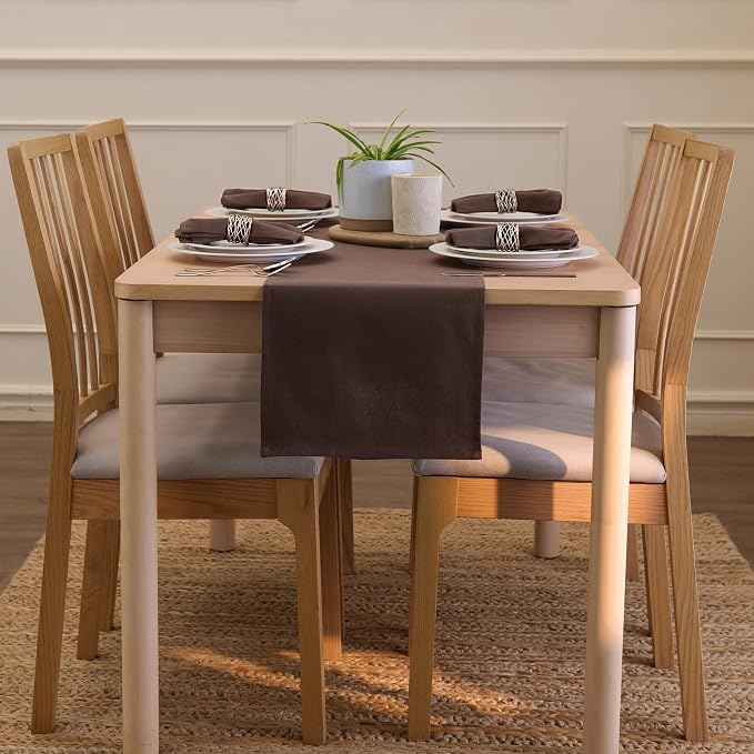 Encasa XO Table Runner 13"x59" Long | Cotton Canvas Fabric | Dark Taupe Solid - Image 4