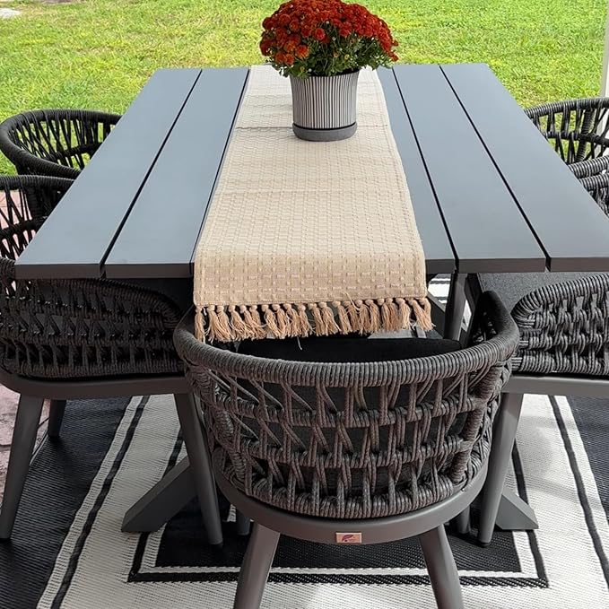 PURPLE LEAF 7 Pieces Outdoor Dining Set All-Weather PE Rattan Outdoor Patio - Image 3