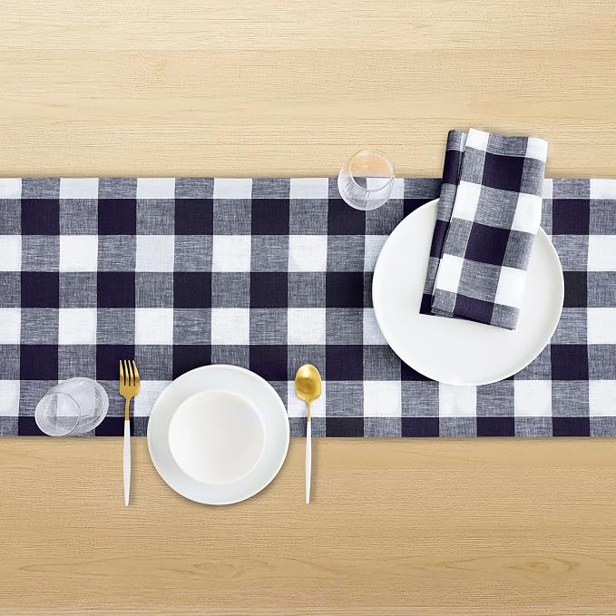 Solino Home Checkered Linen Table Runners 72 Inches Long - Image 3