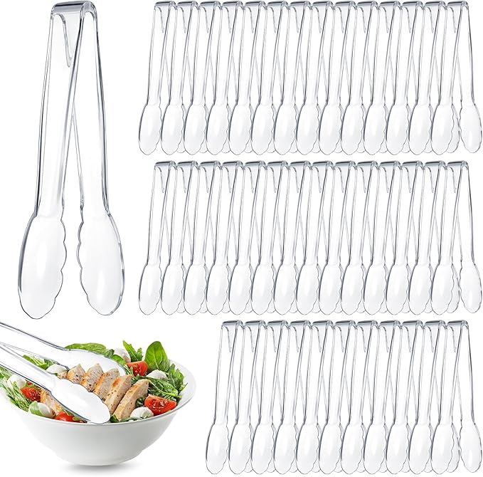 Tongs: 50 Clear Plastic Disposable Serving Tongs, 9 Inch Length