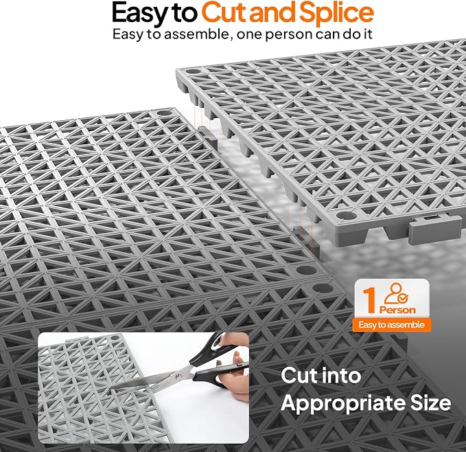 Bonnlo Grey Interlocking Drainage Mat, Restaurant Kitchen Mat, Cushioned Tiles - Image 3