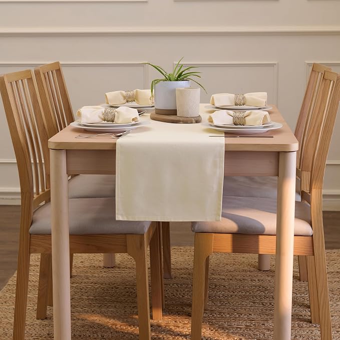 Encasa XO Table Runner 13"x72" Long | Cotton Canvas Fabric | Natural Solid - Image 4