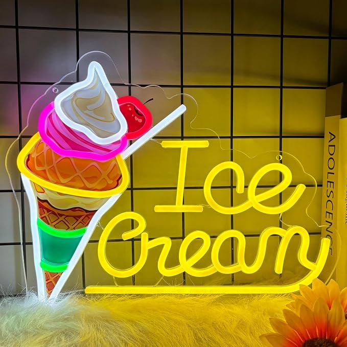 Ice Cream Neon Sign for Wall Decor, Ice Cream Led Signs, Dimmable USB Powered by Moneter