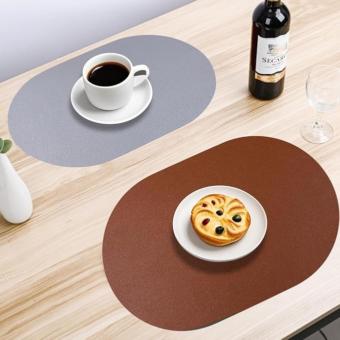 Waterproof Placemats Set of 6 Oval, Reversible Faux Leather Placemat Heat - Image 4