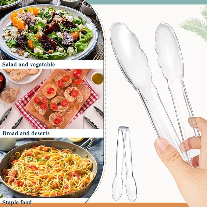 Tongs: 50 Clear Plastic Disposable Serving Tongs, 9 Inch Length